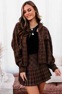 Crushing Hearts Plaid Button-Down Top (Burnt Rust) - NanaMacs