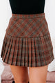 Crushing Hearts Pleated Plaid Mini Skirt (Burnt Rust) - NanaMacs