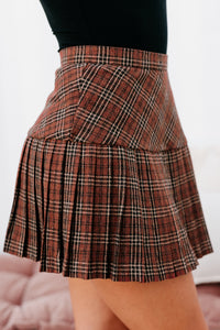 Crushing Hearts Pleated Plaid Mini Skirt (Burnt Rust) - NanaMacs