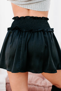 Catch Me There Smocked Satin Skort (Black) - NanaMacs