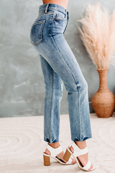 Della High Rise Straight Leg Distressed Sneak Peek Jeans (Medium Light) - NanaMacs