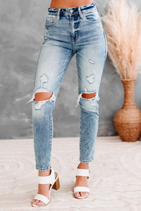 Setting Boundaries Eunina High Rise Distressed Mom Jeans (Medium) - NanaMacs