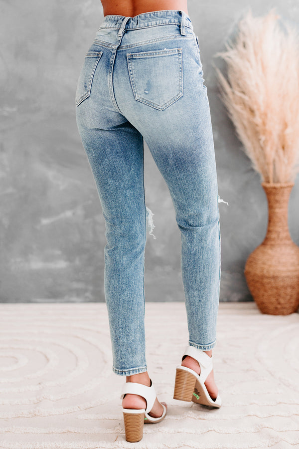 Setting Boundaries Eunina High Rise Distressed Mom Jeans (Medium) - NanaMacs