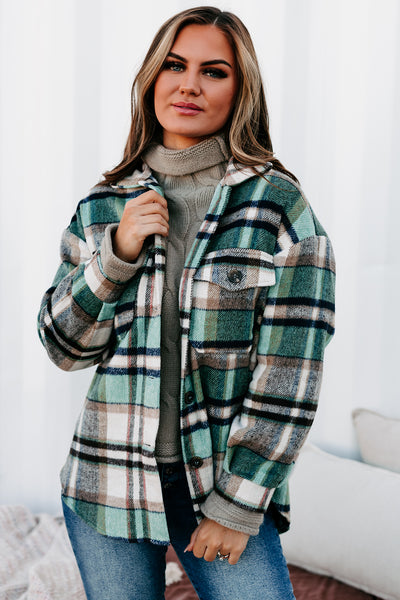 Cider Falls Oversized Plaid Shacket (Green) - NanaMacs