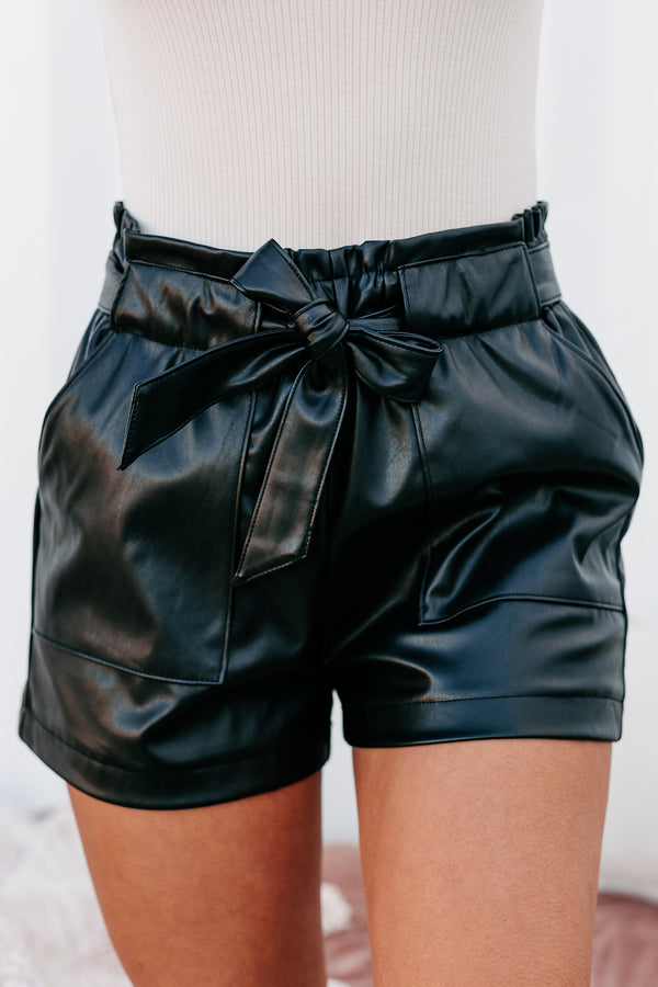 ASKING FOR TROUBLE FAUX LEATHER PAPERBAG WAIST SHORTS (BLACK) - NanaMacs