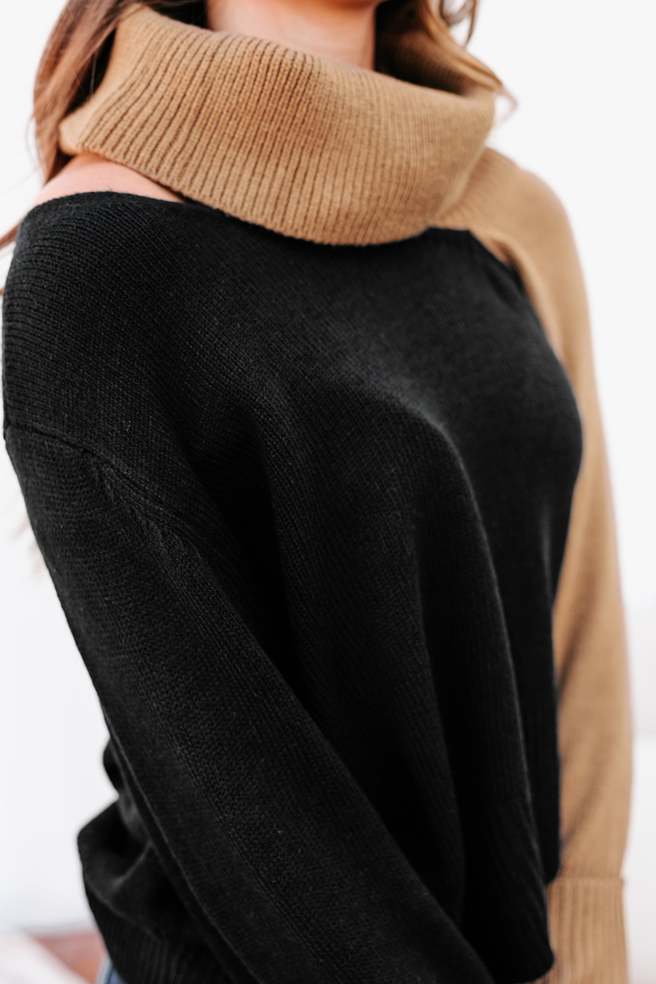 Autumn Is Calling Color Block Turtle Neck Sweater (Black/Mocha) - NanaMacs