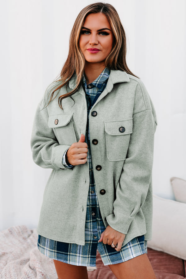 Fall Classic Felt Woven Button Down Shacket (Light Sage) - NanaMacs