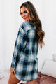Carefree Confidence Oversized Plaid Button-Down Top (Navy) - NanaMacs