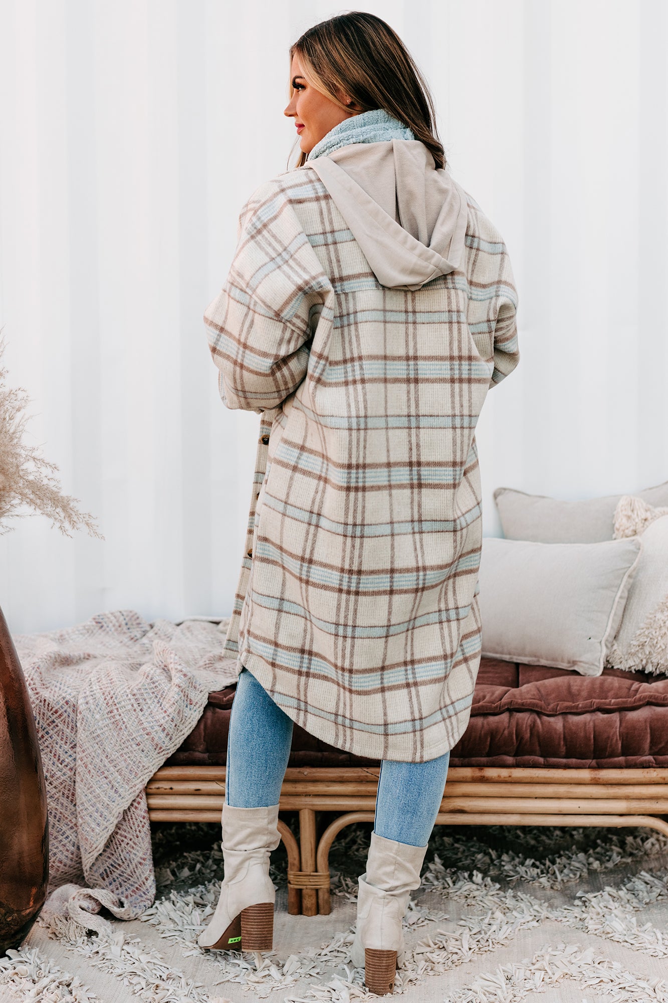 Plaid hooded hot sale coat