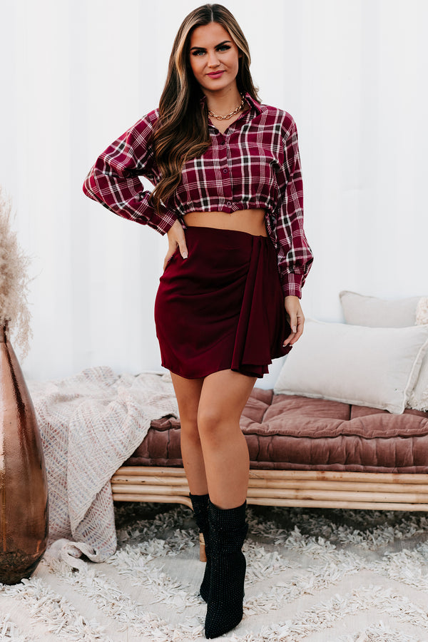 Merlot On My Mind Satin Mini Skirt (Wine) - NanaMacs