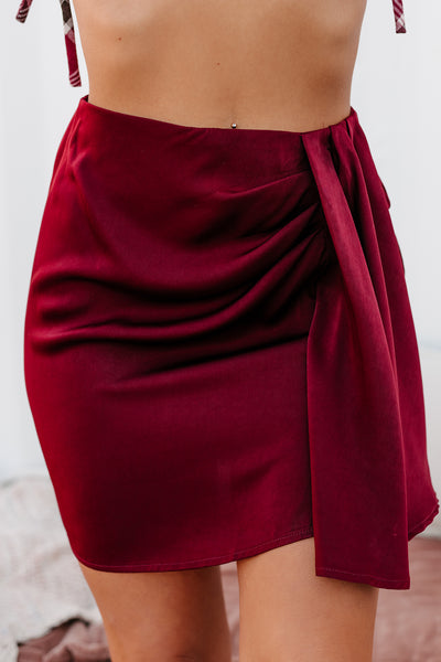 Merlot On My Mind Satin Mini Skirt (Wine) - NanaMacs