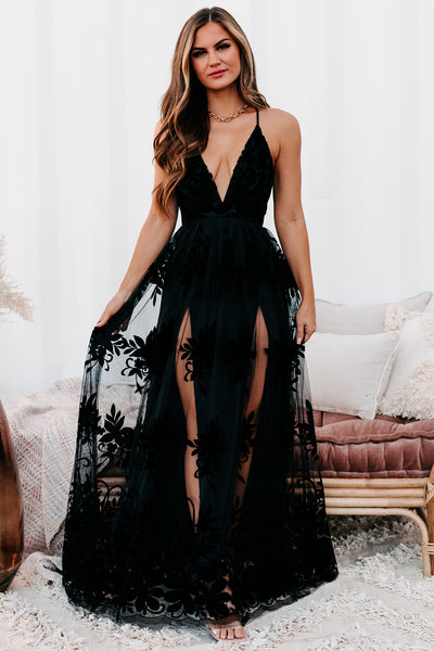 Lust Or Love Floral Mesh Maxi Dress (Black) - NanaMacs