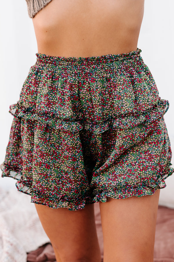 Esme Ditsy Floral Ruffled Shorts (Black Multi) - NanaMacs