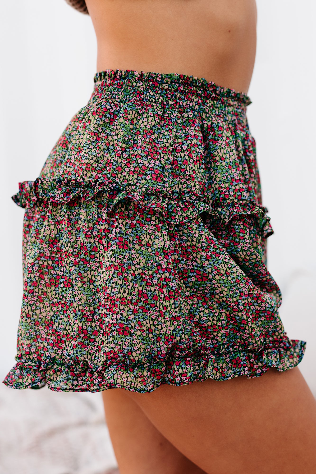 Esme Ditsy Floral Ruffled Shorts (Black Multi) - NanaMacs