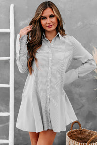 Subtle Drama Long Sleeve Striped Shirt Dress (Black Stripe) - NanaMacs