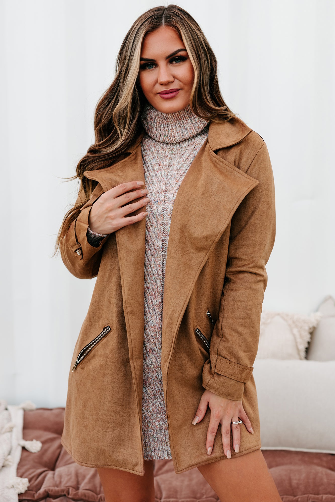 In The Trenches Faux Suede Coat (Camel) - NanaMacs