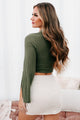 Topic Of Discussion Mock Neck Slit Sleeve Crop Top (Olive) - NanaMacs