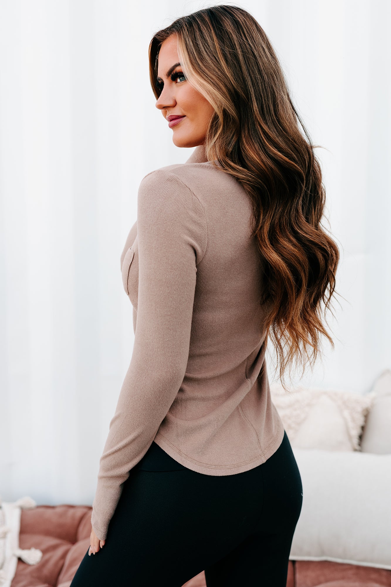 Fostering Friendships Ribbed Long Sleeve Henley Top (Taupe) - NanaMacs