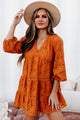 Cute As A Pumpkin Woven Lace Bubble Sleeve Tiered Dress (Pumpkin) - NanaMacs