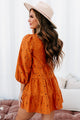 Cute As A Pumpkin Woven Lace Bubble Sleeve Tiered Dress (Pumpkin) - NanaMacs