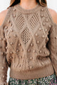 Your Best Years Pom Detailed Cold Shoulder Sweater (Mocha) - NanaMacs