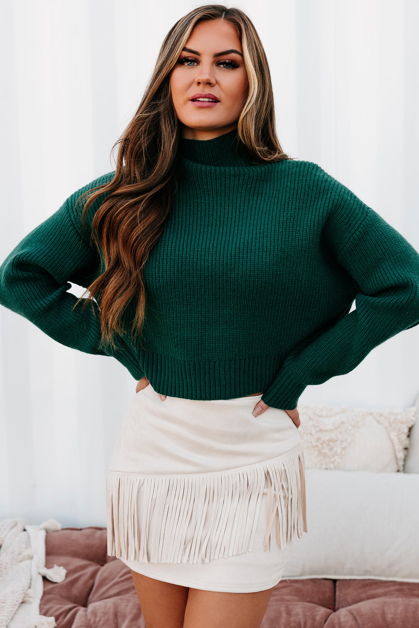 Francesca Cropped Mock Neck Sweater (Deep Green) · NanaMacs