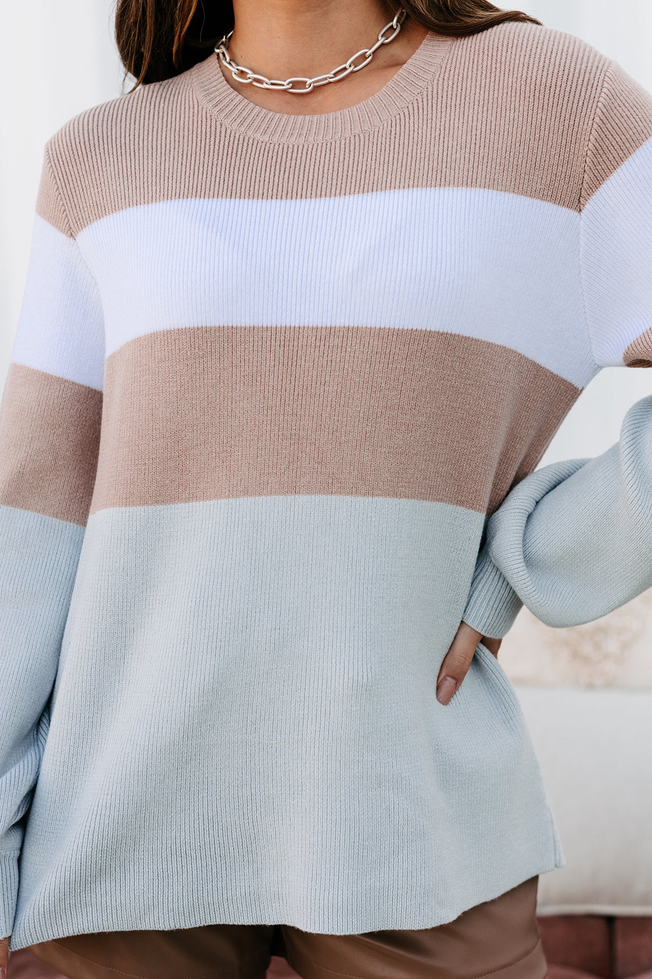 Keep It Current Color Block Sweater (Mocha/White/Grey) - NanaMacs