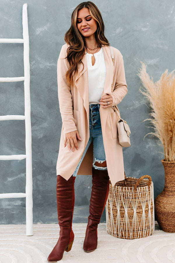 Asking Around Waterfall Draped Trench Coat (Sand) - NanaMacs