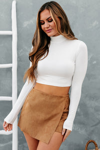 No Distractions Long Sleeve Turtle Neck Crop Top (Off White) - NanaMacs
