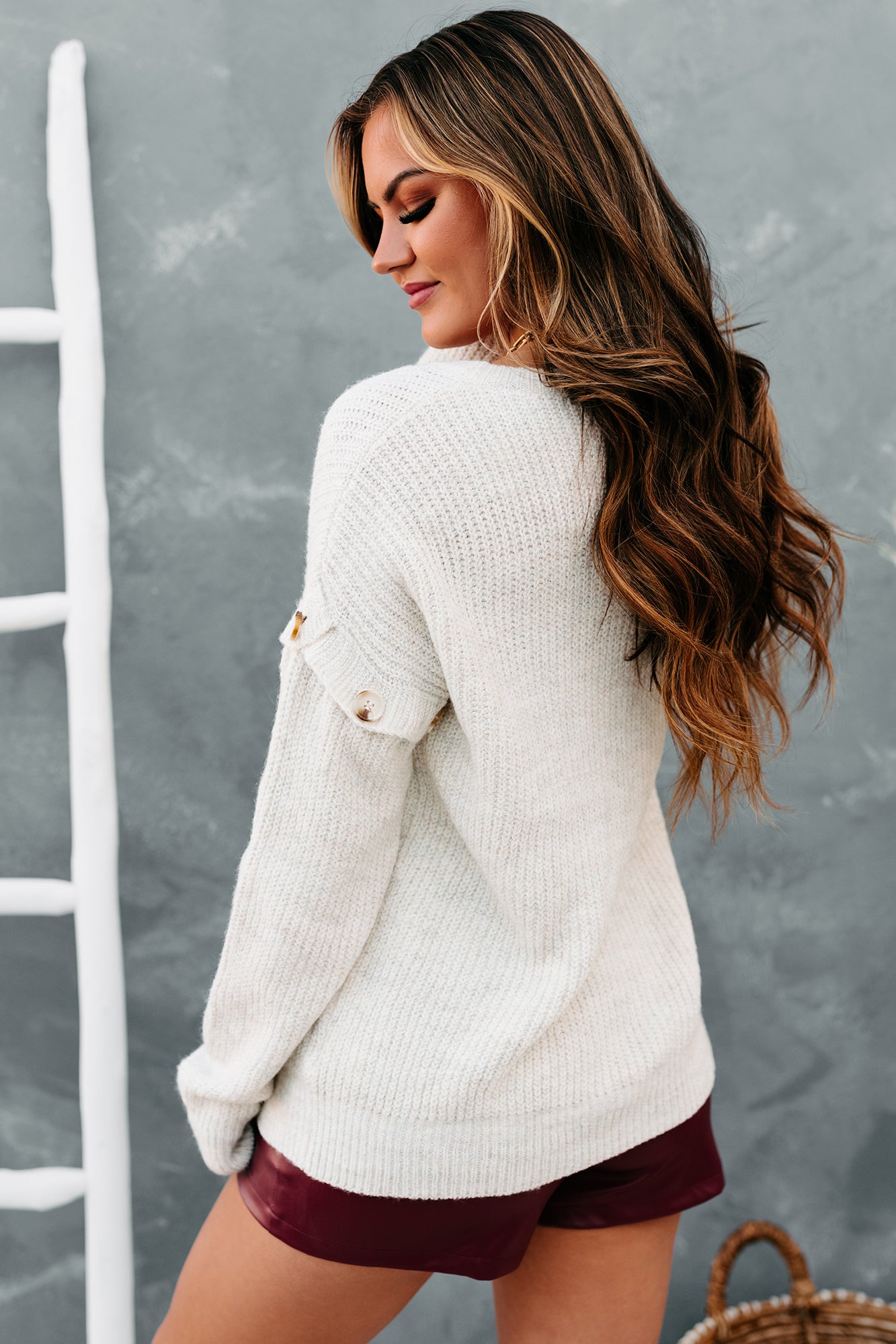 Finding Happiness Button Sleeved V-Neck Sweater (Oatmeal) - NanaMacs