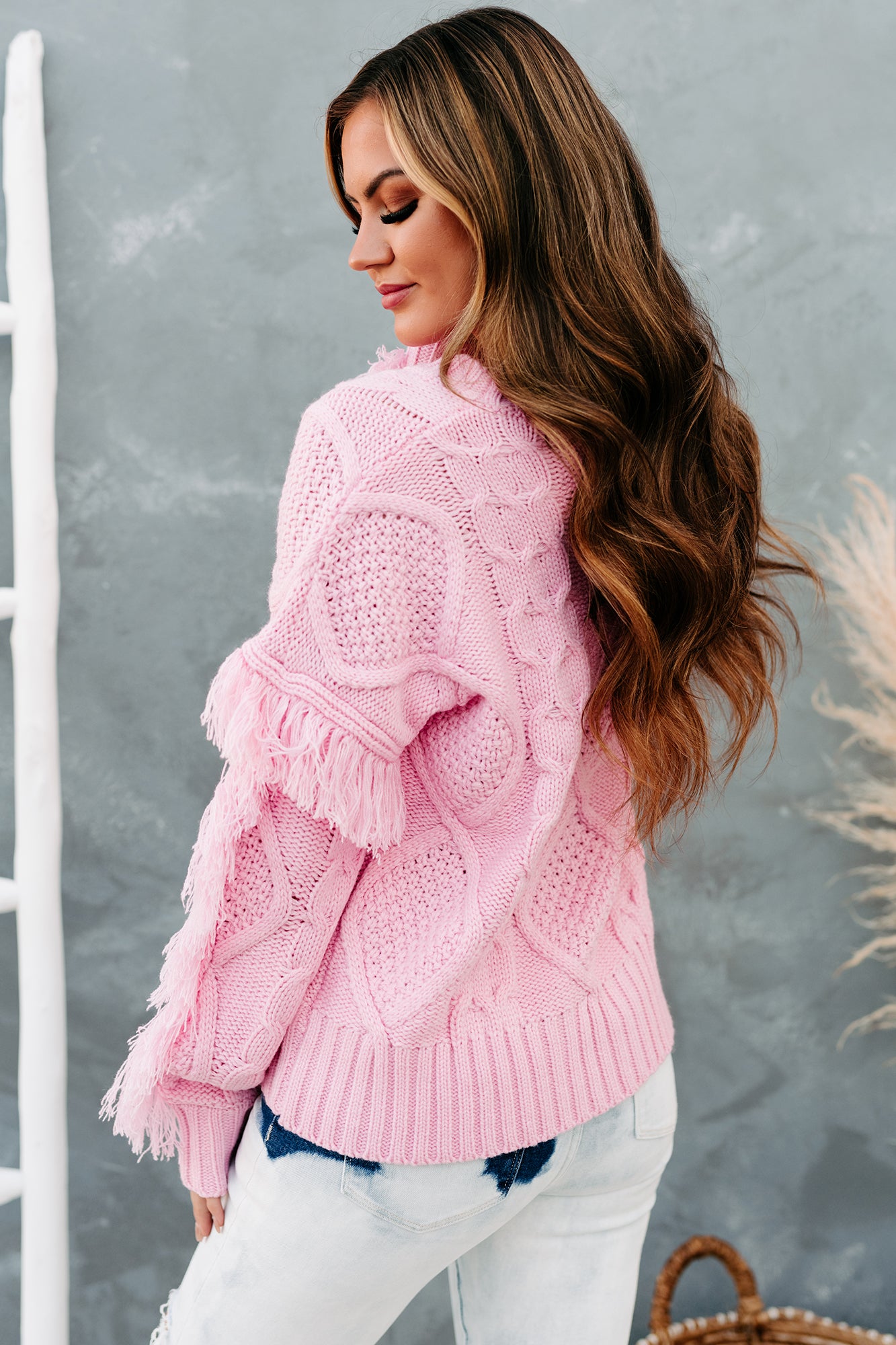 Hot pink outlet fringe sweater