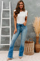 Simply Intrigued YMI High Rise Belted Frayed Flare Jeans (Medium) - NanaMacs