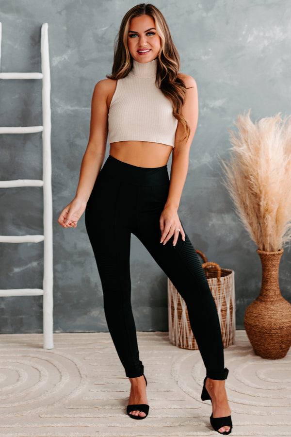 Rough Edges High Waisted Moto Leggings (Black) - NanaMacs