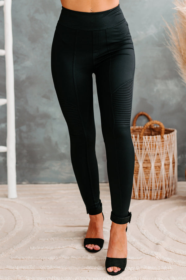 Rough Edges High Waisted Moto Leggings (Black) - NanaMacs