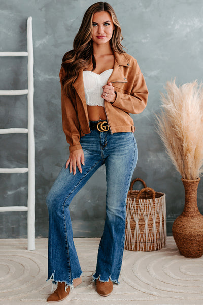 My Ride Or Die Faux Suede Moto Jacket (Camel) - NanaMacs