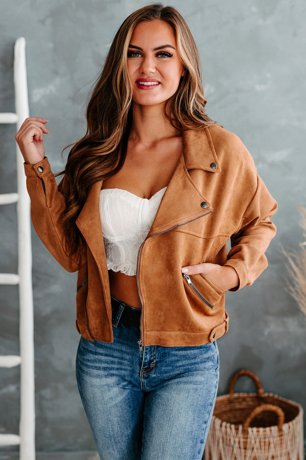 My Ride Or Die Faux Suede Moto Jacket (Camel) - NanaMacs