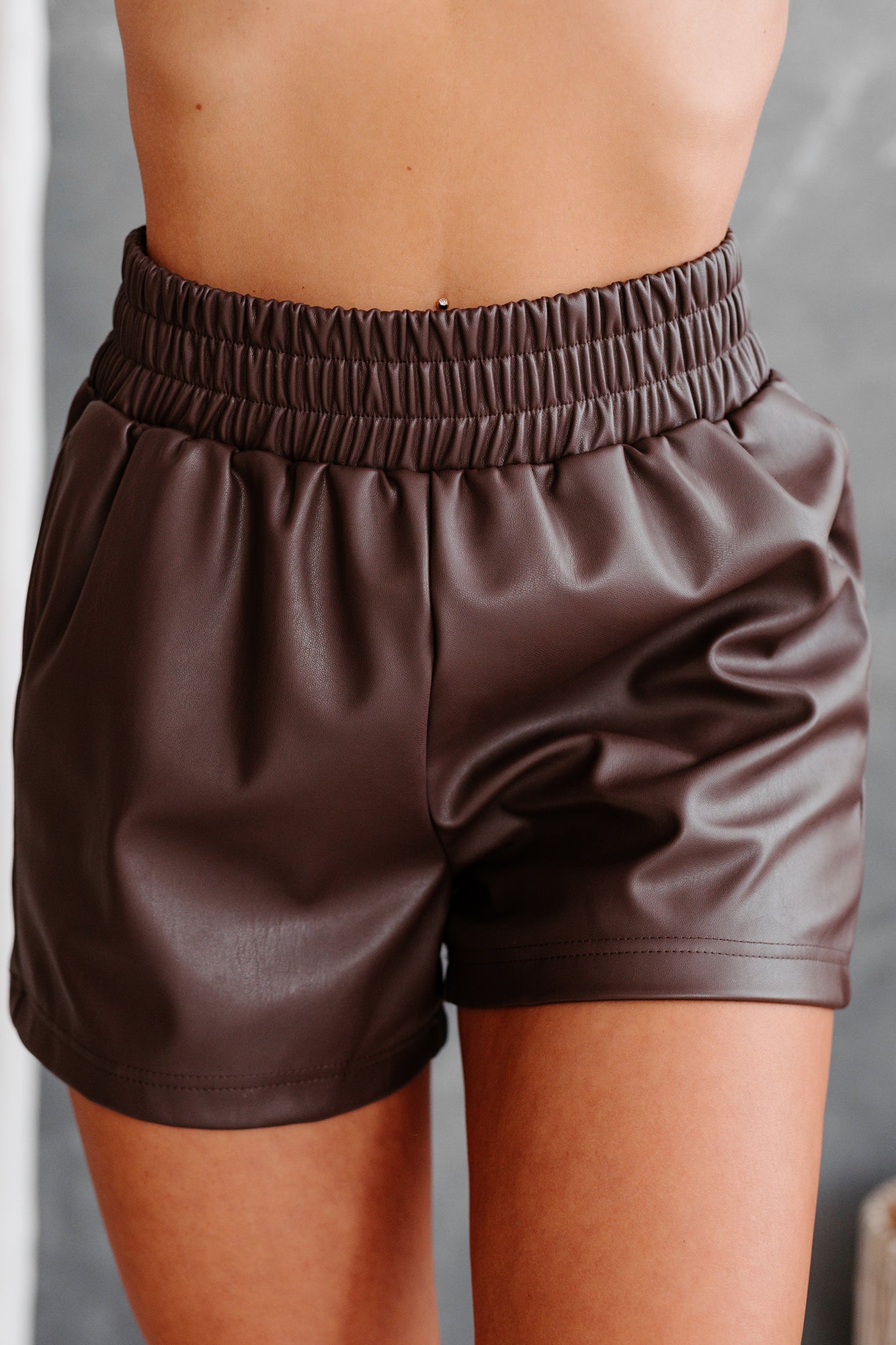 Difference Of Opinion High Waist Faux Leather Shorts (Chocolate Brown) - NanaMacs