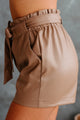 Asking For Trouble Faux Leather Paperbag Waist Shorts (Cappuccino) - NanaMacs