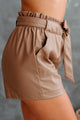 Asking For Trouble Faux Leather Paperbag Waist Shorts (Cappuccino) - NanaMacs
