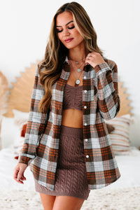 Griffin Plaid Flannel Long Sleeve Shirt Dress (Brown) - NanaMacs