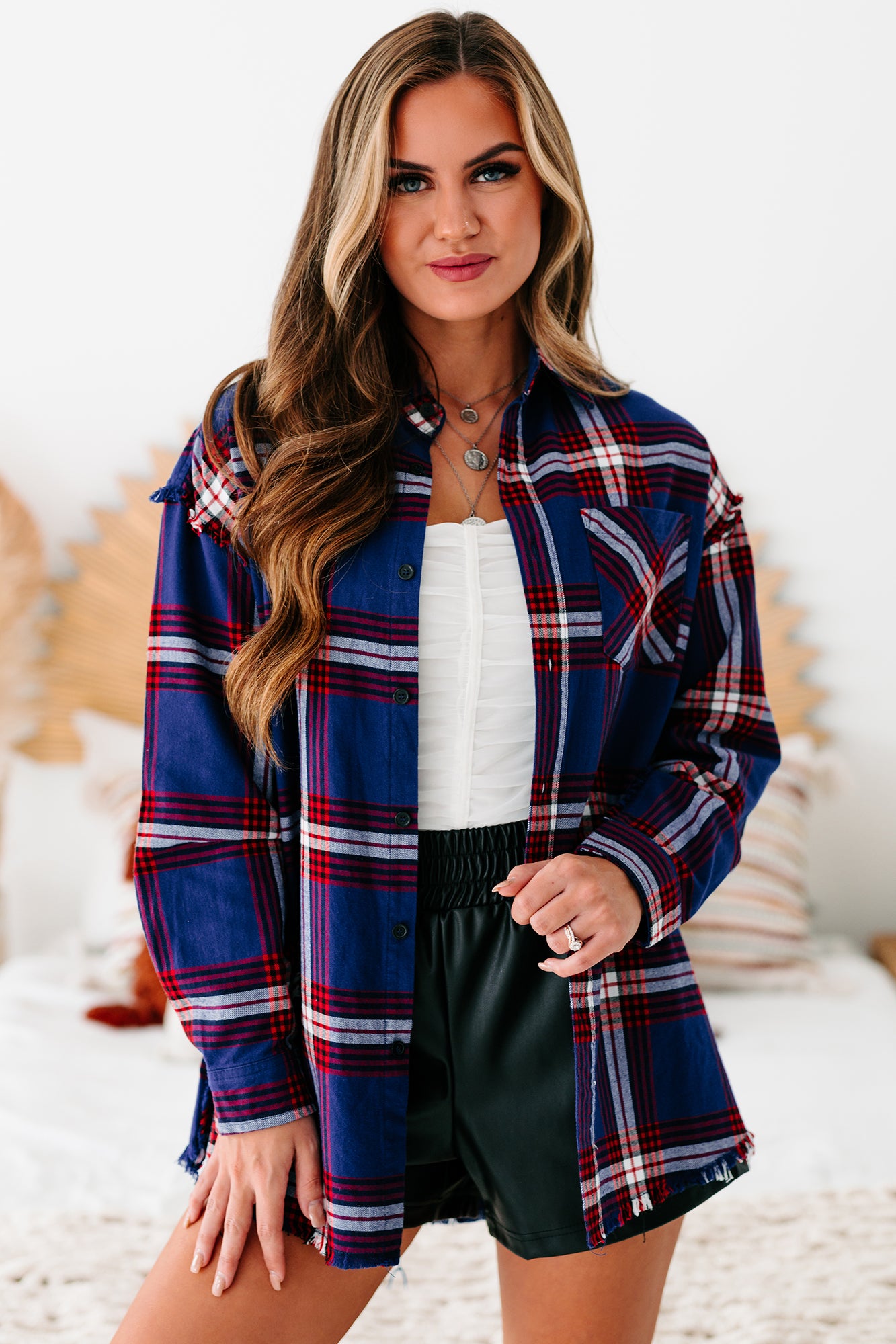 Check You Later Flannel Top (Navy Multi) - NanaMacs