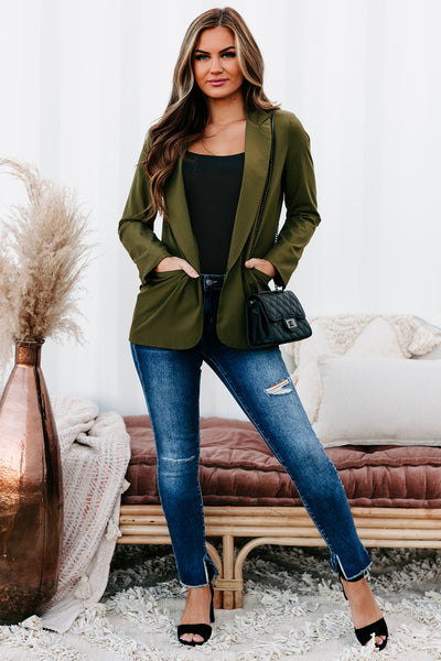 Monthly Projections Open Front Blazer (Olive) - NanaMacs