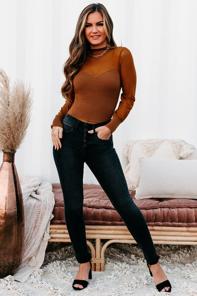 Manipulating You Mesh Sleeve Bodysuit (Camel) - NanaMacs