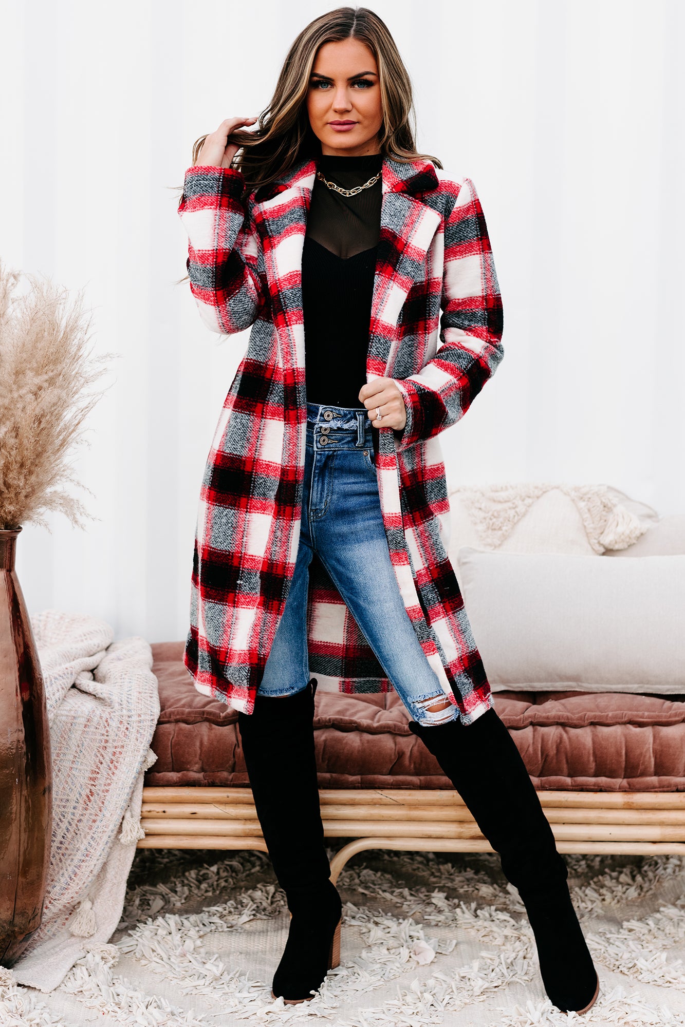 Black best sale plaid coat