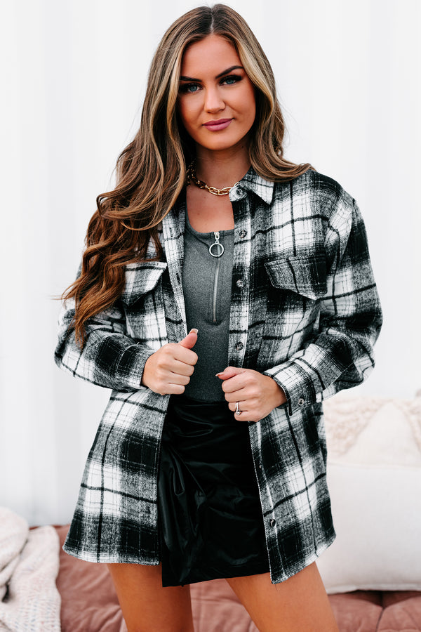 In A Fall Frenzy Plaid Shacket (White/Black) - NanaMacs