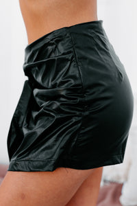 Heartbreak Central Pleated Faux Leather Skort (Black) - NanaMacs