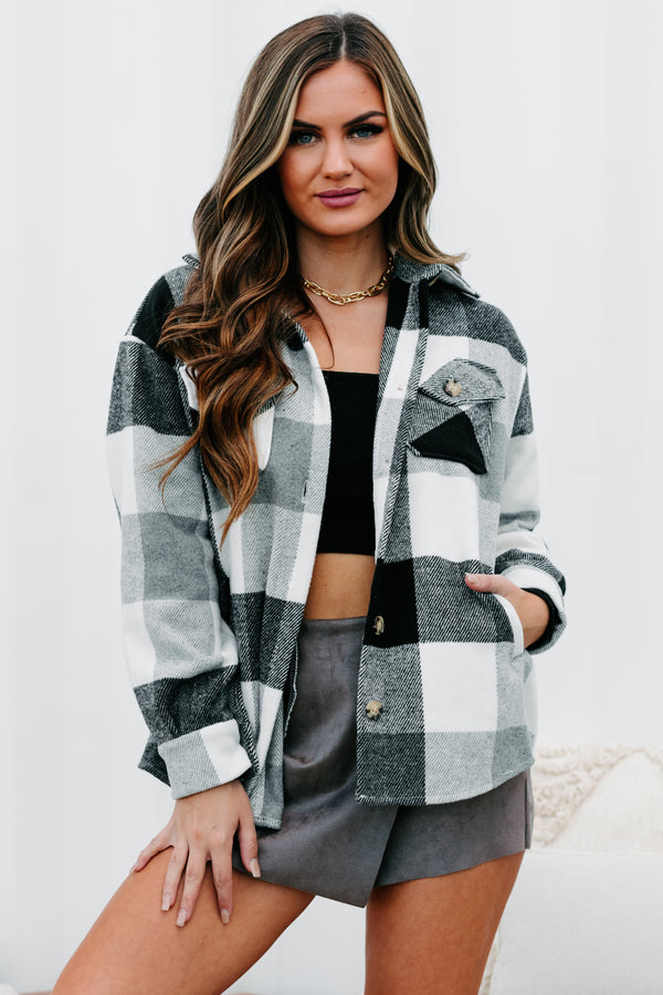 Midnight Bonfires Plaid Shacket (Grey/Black) - NanaMacs