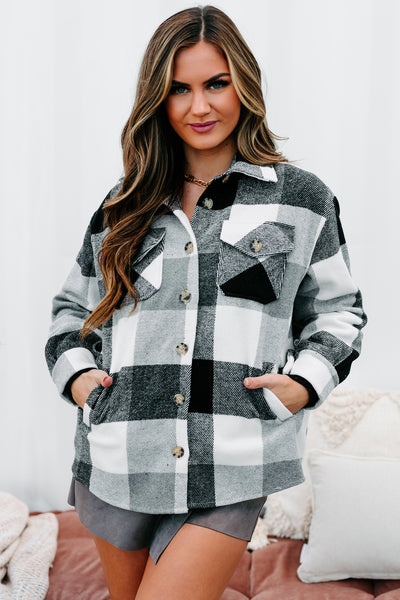 Midnight Bonfires Plaid Shacket (Grey/Black) - NanaMacs