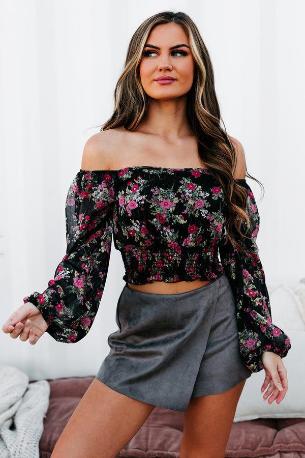 Gathering Love Smocked Waist Floral Top (Dark Navy Multi) - NanaMacs