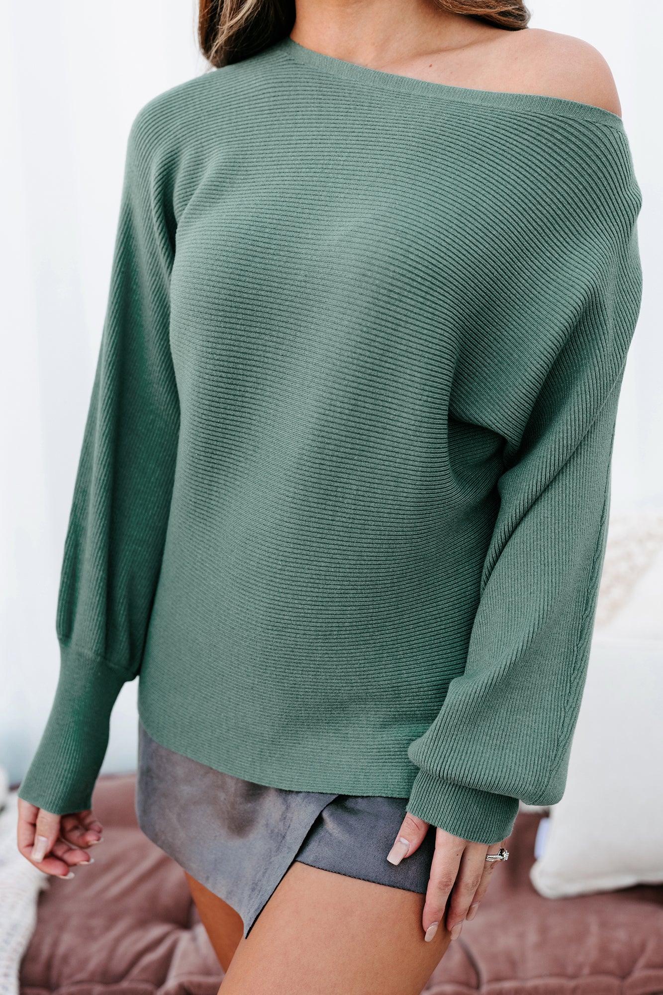Amity Ribbed Boatneck Sweater (Dark Jade) - NanaMacs